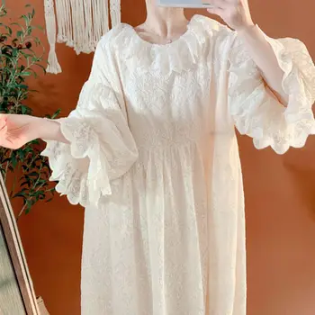 Pavasarį, Rudenį Moterų Nightdress Korėja Stiliaus ilgomis Rankovėmis Ponios Sleepwear Mielas Nėrinių Prarasti Princesė Naktį Dėvėti moterims