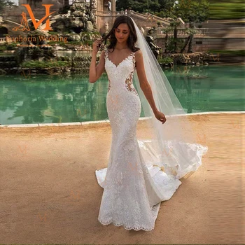 Vestuvinė Suknelė, Vestidos De Novia Moters Apdaras Mariee Boda 2023 Casamento Tiulio Juosmens Mariage Nuotaka Undinė Appliques Rankovių