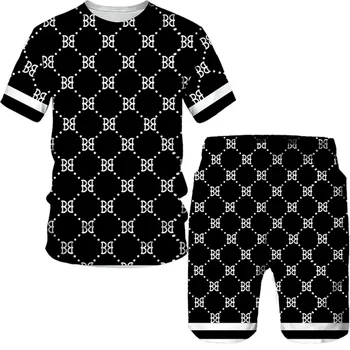 Vasaros vyriški T-shirt Prabanga 3D Atspausdintas vyriški Sportiniai Nustatyti, Negabaritinių marškinėliai Šortai Mados Kostiumą Street Beach vyriški Drabužiai