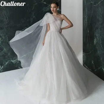 Challoner Elegantiškas Vestuvių Suknelės, Naujos Moterų Vienos Pečių Organza Su Teismo Traukinio-Line Oficialų Nuotakos Suknelės Pagal Užsakymą Pagaminti Vestido