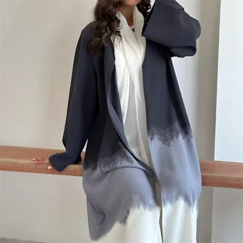 Musulmonų Mados Kaklaraištis Dažyti Kimono Abaja Moterims Vasaros Apsiaustu Cardigan Skraiste Juoda Balta Pilka Dubajus Islamo Drabužių 2023