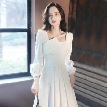 Baltos spalvos vakarinę Suknelę Moteris 2023 Naujas ilgomis rankovėmis Temperamentas Paprastas, Kuklus Ir Elegantiškas Priimančiosios Metinės Pokylių Suknelė