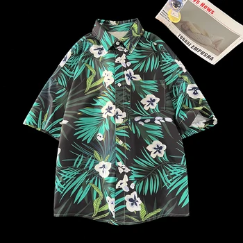 2023 Naujų Gėlių Marškiniai Havajai Porų Trumpas rankovėmis Megztinis Japonijos Gėlių Spausdinti Vyrai Moterys Unisex viršūnės