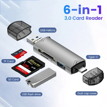 6 in 1 Kortelių Skaitytuvas USB3.0 C Tipo Micro USB Universali OTG Adapterio Daugiafunkcinis adapterį SD TF, Didelės spartos duomenų perdavimo