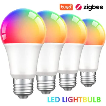 4PCS Tuya Zigbee Smart Lemputė 15W E27 RGBCW Spalvinga LED Šviesos Belaidžio Laikas Smart Home APP Valdymas Balsu Per Alexa 