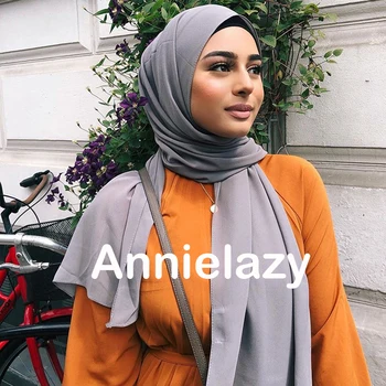 Musulmonų Paprastas Burbulas Šifono Hijab Šalikas Moterims 2021 Kietosios Spalvos Minkštas Ilgai Skaros ir Apsiaustas Georgette skarų Ponios Hijabs