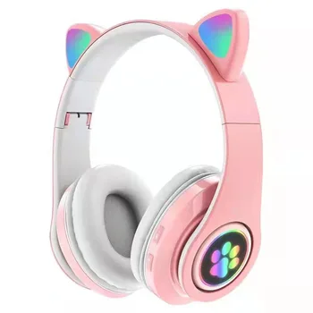 RGB Šviesos Cute Kačių Belaidžių Ausinių su Mikrofonu kontrolės LED Mergina Stereo Muzikos Ausines Telefono 