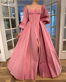 Cenove ilgomis Rankovėmis-Line Vakare Gown Oficialaus Princess Mygtuką Prom Stebėjimo Rožinė Naujas Šalis Suknelės Moterims 2023