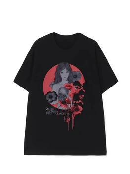 Kraujo kaukolė Tamsiai stiliaus gėlių trumpomis rankovėmis T-shirt yohji yamamoto marškinėliai topai S'YTE laisvi o-kaklo negabaritinių tees Pagal marškinėliai