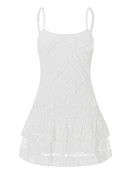2023 Moterų Įrengtas Spageti Dirželis Nauja Suknelė Vintage Slim Fit Balti Berankoviai Backless Paplūdimio Suknelė Pynimas Vasaros Drabužių