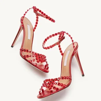 Vasarą ponios raudonos spalvos aukšto kulno sandalai super pvc atidaryti tne moterų batai vestuvių puotą šalies aukšti kulniukai