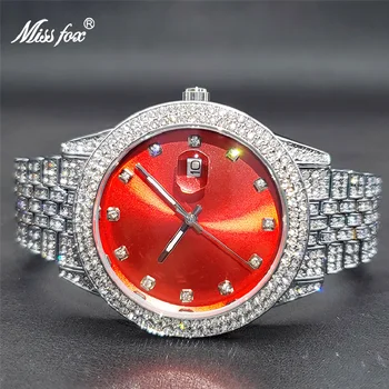 Luxo Lediniame Iš Raudonos Žiūrėti Moterims, Garsūs Prabangos prekių Ženklai Elegantiškas vakarinę Suknelę Laikrodžiai-Ultra plonas Auto Kalendorius Laikrodis Naujas