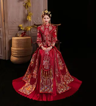 Nuotaka Vestuvių Suknelė Kinų Stiliaus Gėlių Siuvinėjimas Cheongsam Išskirtinį Derliaus Duobute Kostiumas Didelio Dydžio 6XL