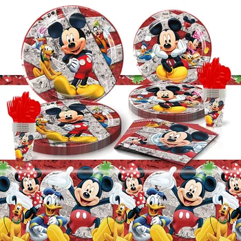 Mickey Mouse Teminius Šalies Vaikų Gimtadienio Animacinių filmų Dekoruoti Popierių Taurės Plokštė Popieriniu Rankšluosčiu Staltiesė, Vienkartiniai Tablewar