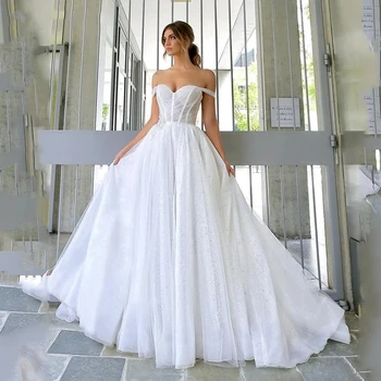 Princesė Balto Vestuvių Suknelės Nugaros Off Peties Tiulio Vestido De Novia Valymo Traukinio Dramblio Kaulo Vestuvinės Suknelės Pagal Užsakymą Pagaminti Skraiste 2023