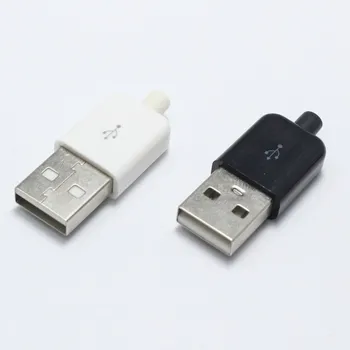 10VNT USB 2.0 Type A Male USB 4 Polių Kištuko Lizdas, Jungtis Litavimas Su plastikiniu Dangčiu 