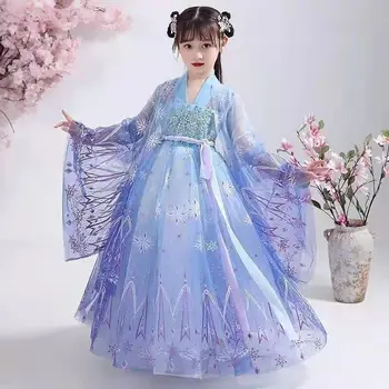 Kinų Tradicinės Liaudies Šokių Suknelė Mergaičių Pasakos Siuvinėjimo Sijonas Hanfu Merginos Princesė Suknelės Nustatyti Vaikų Šalis Cosplay Apranga