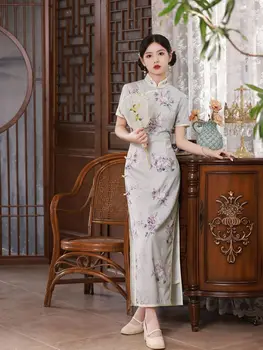Moterų Gėlių Spausdinti Slim Cheongsam 2023 Vasaros Kinijos Retro Stiliaus trumpomis Rankovėmis Qipao