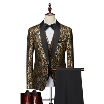 Vyriški Prabangūs, Aukso Žakardo Kostiumas 2 dalių Komplektas Verslo Pokylių Šalis Suknelė 2023 Naujas Mados Vestuvių Kostiumai Vyrams