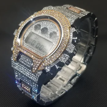 Naujas Moissanite Papuošti Vyrų Laikrodis Prabangus Klasikinis Dizainerio Rose Gold Kvarciniai Laikrodžiai hip-hop lediniame iš Bagažinės Skaitmeninis Laikrodis