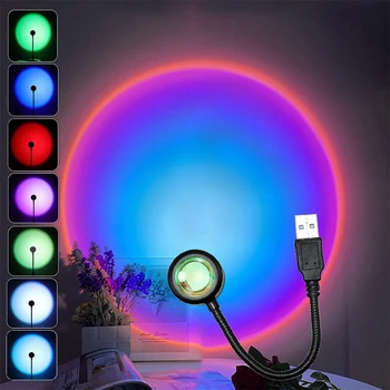 USB LED Saulėlydžio Lempos Naktį Šviesos Projektorių, Fotografijos Sienos Atmosferą Neoninės Šviesos Šalies Apdailos Miegamojo Kambarį Dekoro