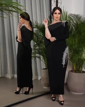 Sayulita Saudo Arabijoje Moterims Dėvėti Juodos Spalvos Prom Dresses 2024 Bateau Kaklo, Ilgomis Rankovėmis Sidabro Zawalcowany Vestido Oficialią Šalies Vakare Gown