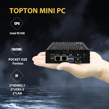 Topton X86 Ventiliatoriaus Mini PC Intel N200 Quad Core 2x i226-V 2.5 G Nic Pramonės Minkštas Maršrutizatorius Užkardos Kompiuteris PC NVMe 2x USB3.2