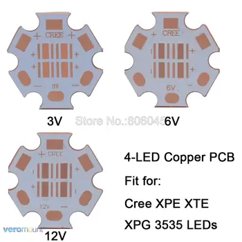 20mm Fulll Vario PCB Pagrindo Plokštė, plokštės 3V 6 V 12V LED Heatsink PCB Tik 4LEDs CREE XPE XPG XTE 3535 Led