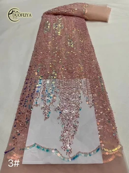 DUOFEIYA Naujos Puošnios Audinio Su Blizgančiais Karoliukais Embriodery prancūzijos Tiulio nėrinių Afrikos Audinio Vakaro suknelės Ilga suknelė Vestuvių