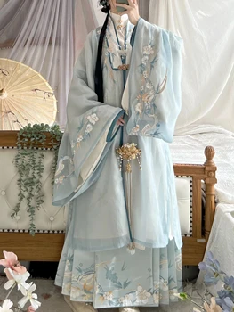 Elegantiškas Temperamentas Pasakų Suknelė Ming Sistema, Stand-up Apykaklės Suknelė Vienas Gabalas Arklių Veido Sijonas Sunkiosios Pramonės Išsiuvinėti Hanfu